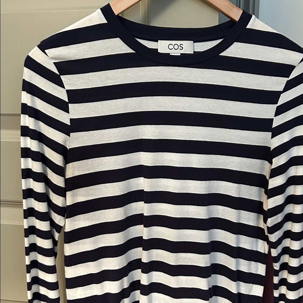 COS Navy and White Striped Long Sleeve Shirt